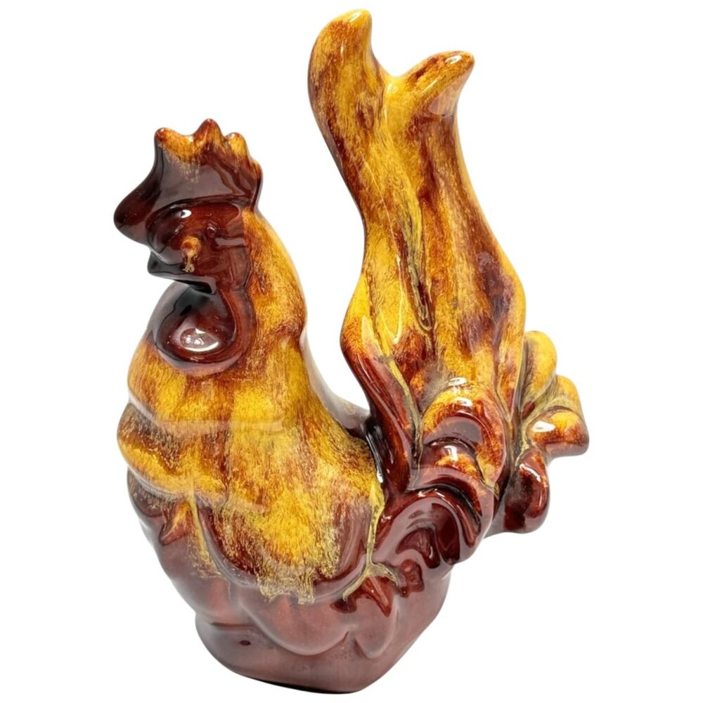 Blue Mountain Pottery Glazed Ceramic Rooster Figurine Harvest Gold‎ Drip Glaze